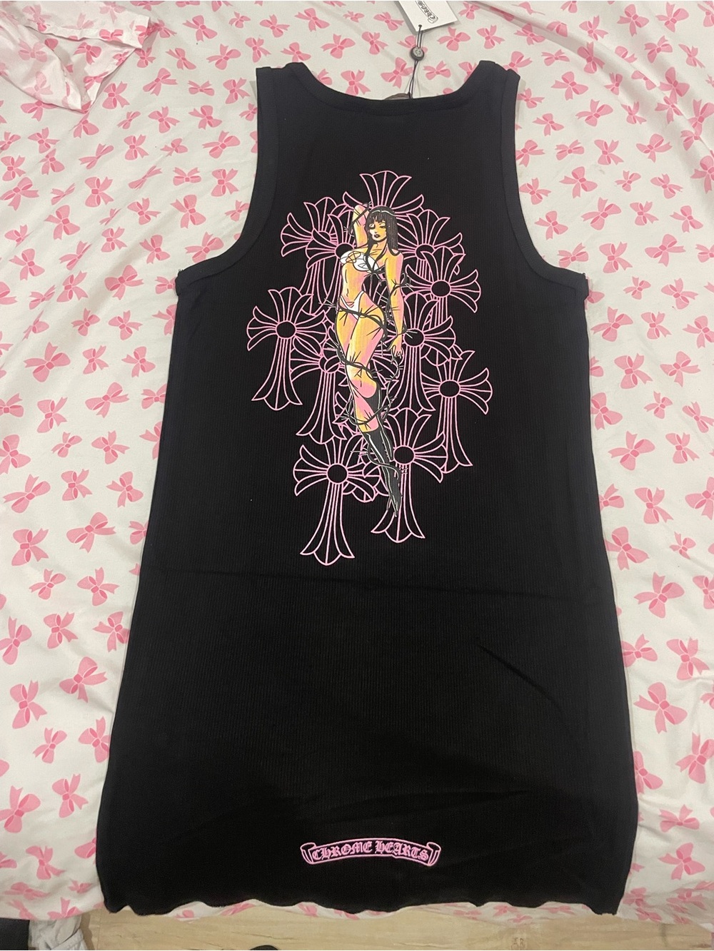 Chrome hearts deadly doll Graphic Tank Top with Pink Floral Cross Design - Picture 4 of 4
